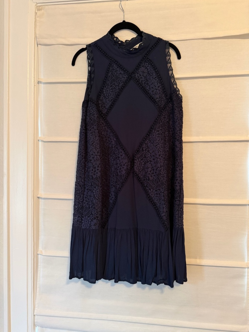 Sleeveless Lace-Trim Mini Dress in Navy